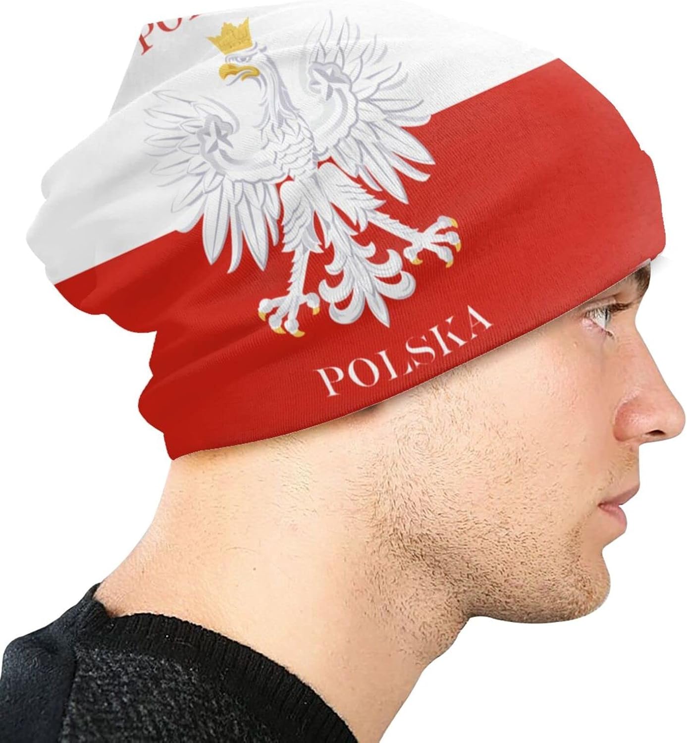 Polish Flag Poland Polska Beanie Hat for Men/Women Slouchy Beanie Ski Skull Cap Winter Thin Stretch Acrylic Knit Hat Black - Image 4
