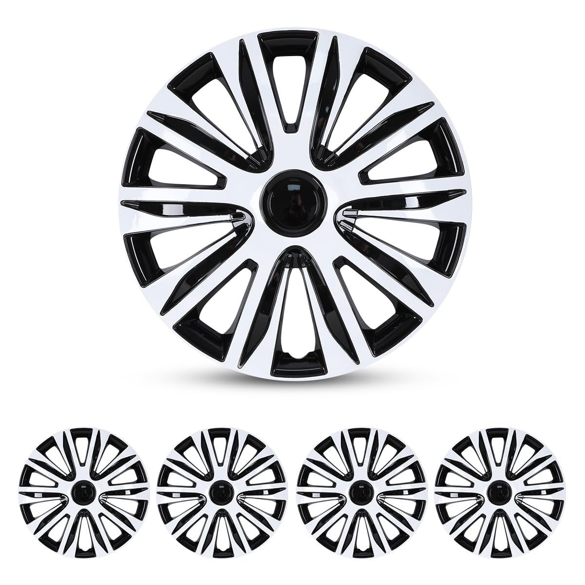 17" Universal Wheel Rims Cover Hubcaps White Lacquer & Black Lacquer Hubcaps Set of 4 ABS & PC Material Hubcaps Snap On Wheel Tire Covers Replacement