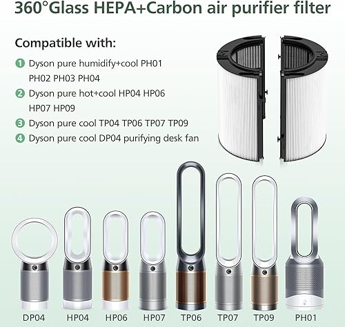 Miniatura 7 de 360 Combi Glass HEPA + filtro purificador de aire de carbono de repuesto para Dyson HP10 HP07 TP10 TP09 TP07 TP06 TP04 TP4A HP04 HP06 HP09 HP4B PH01