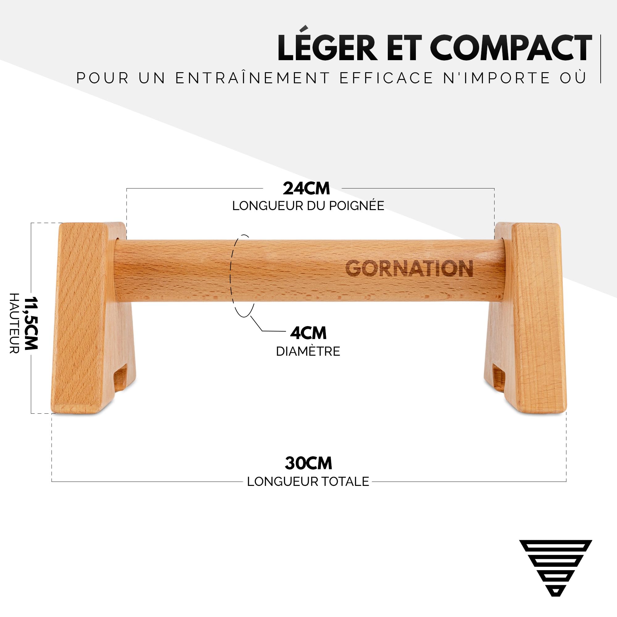 GORNATION Parallettes en Bois, Barres Parallèles por Musculation, Calisthenics, Street Workout & Fitness Training, Push Up Bars, Poignées de Pompe, Antidérapantes, incl. Grip Tape 2.0 10m