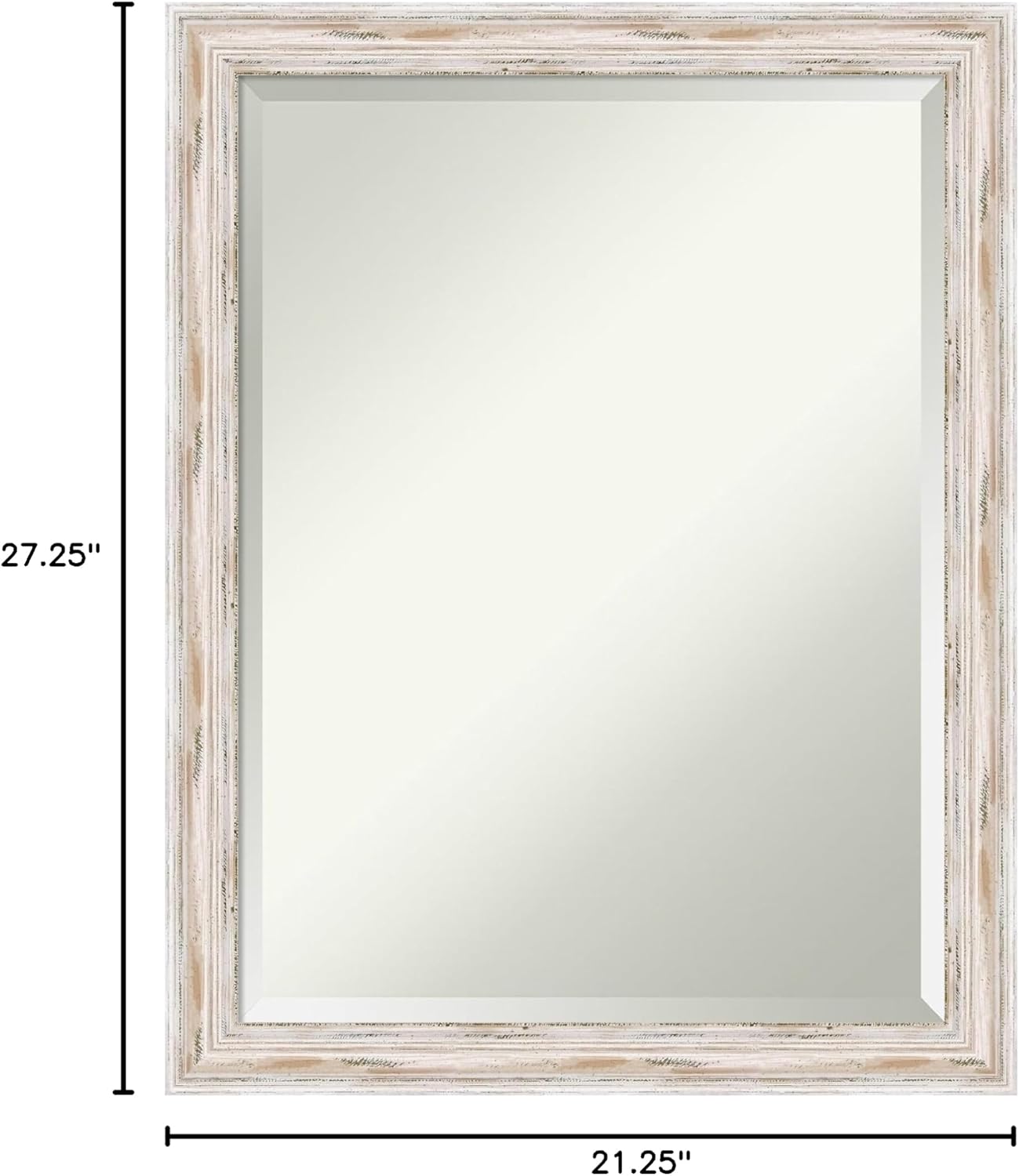 Amanti Art White Wall Mirror 27x21 Alexandria White Wash Narrow Rectangle Bathroom Mirror for Wall Decor Living Room, Medium Cottage Wood Frame, Hangs Horizonally and Vertically, Bathroom Decor,