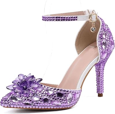 Minishion Womens Rhinestone Wedding Shoes Pumps with Flower Evening Prom Heels