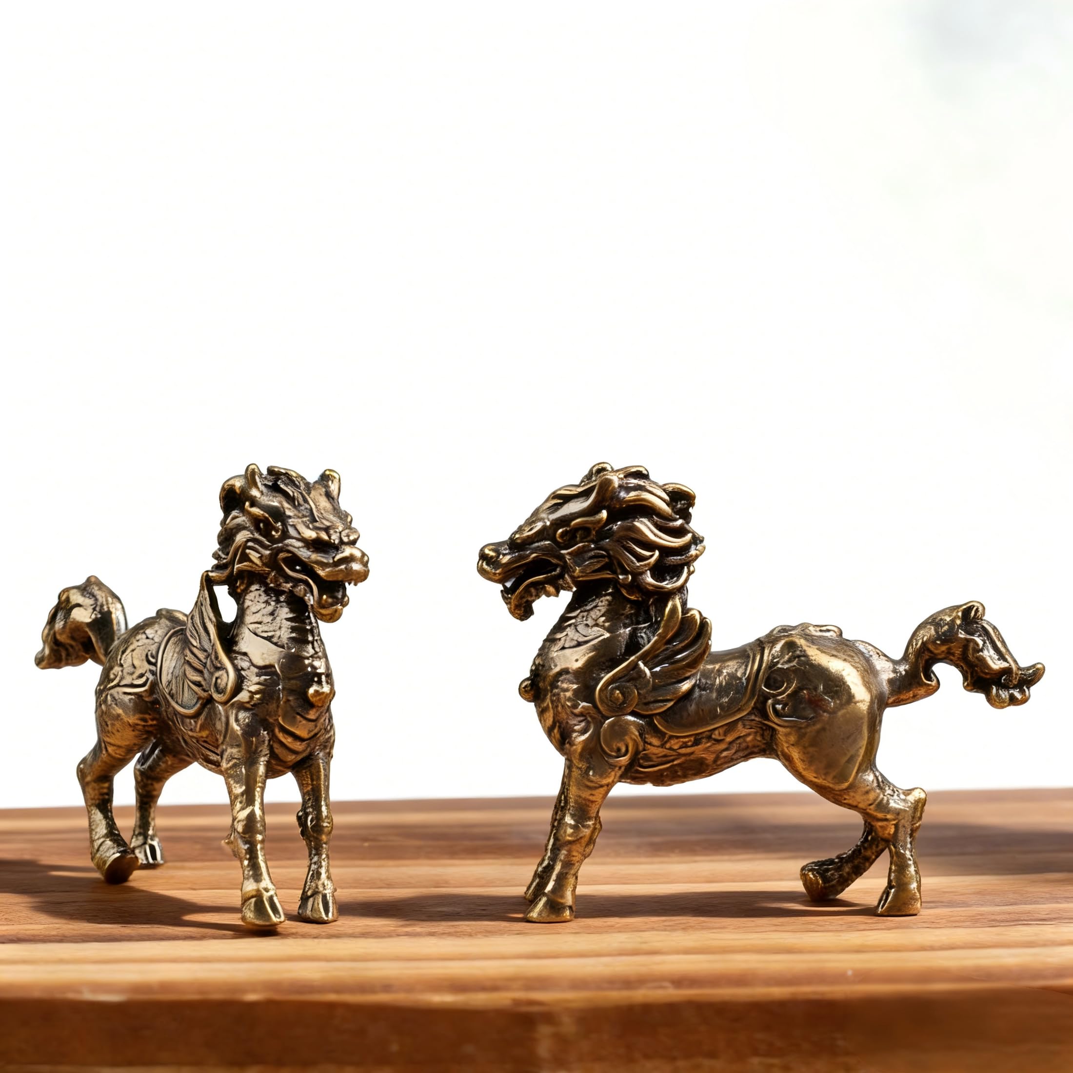 Chevaux Qilin en laiton figurines porte-bonheur dorées d'art asiatique