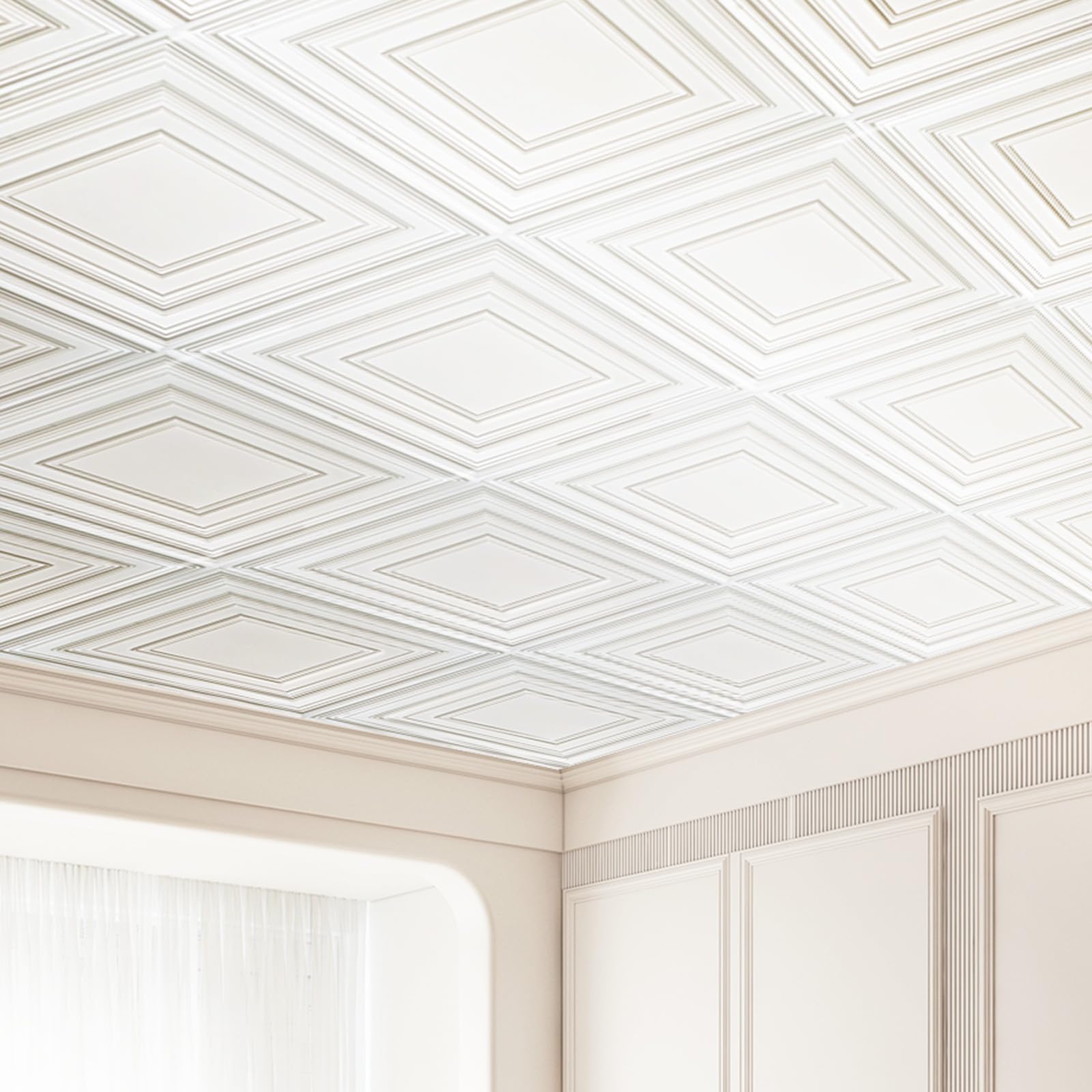 VEVOR Paneles para Techo Suspendidos, Paquete de 12, Láminas de PVC de Primera Calidad, Fácil Instalación/Corte, Plástico, para Decoración del Hogar/Oficina, Patrón de Clavijas Blancas, 605 x 605 mm