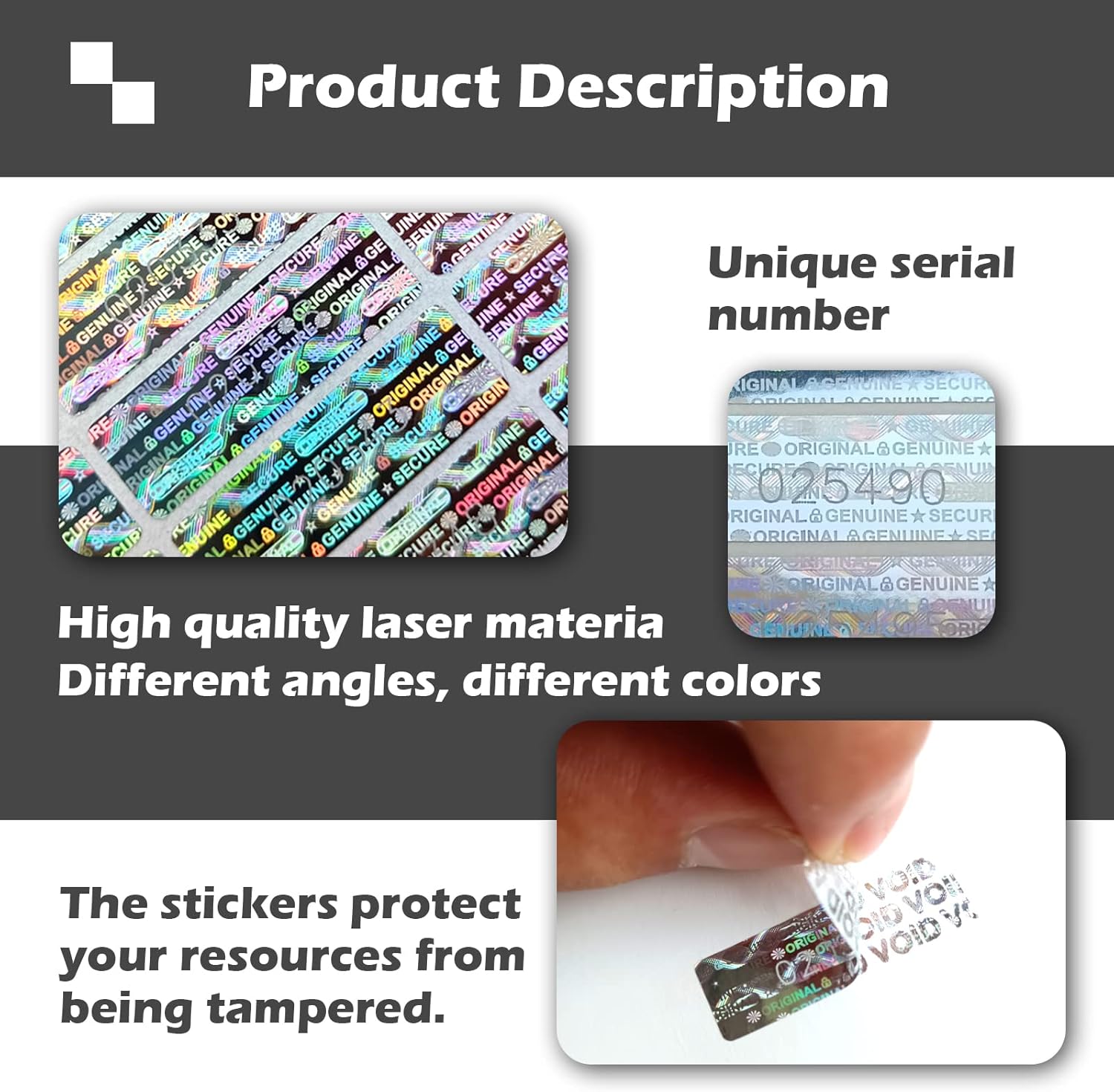 1200pcs Tamper Proof Hologram Stickers Original Security Labels Genuine Warranty Void Seal Tamper evident Sticker with Unique Serial Number (1.2x0.4inch)…
