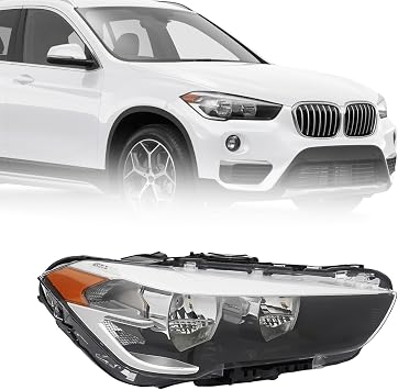 For 2016 2017 2018 2019 2021 2022 BMW X1 Halogen Headlight Assembly | w/Bulb Replacement Right Passenger Side Headlight Black Housing Clear Lens OEM 63117346538