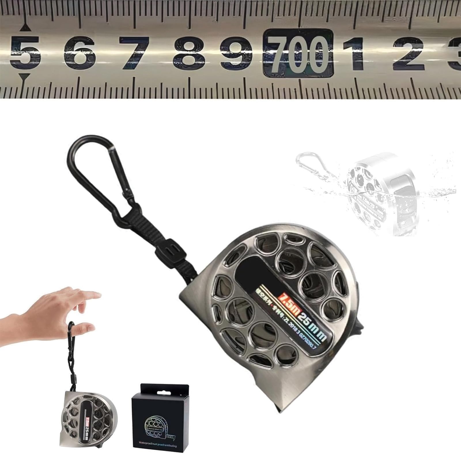 Cinta métrica de acero inoxidable, cinta métrica hueca retráctil, cinta métrica de alta precisión resistente al óxido y a la corrosión para uso industrial y doméstico (7,5 m 25 mm)