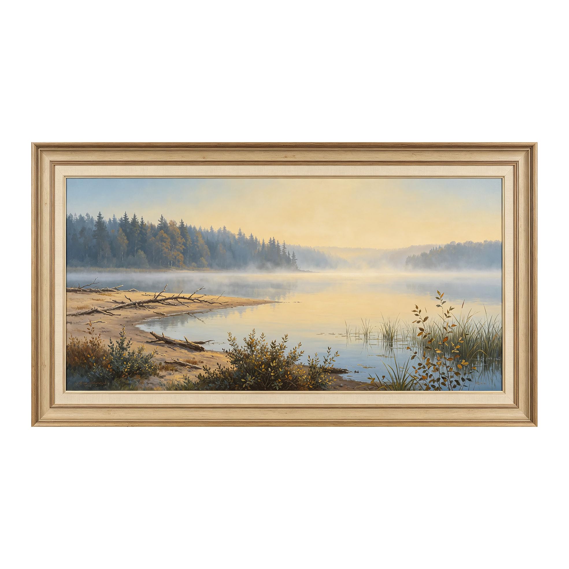 Yzpallescene 3D Framed Wall Art 50cm×100cm Misty Lake Seascape Impressionist Oil Painting Large Size SelfAdhesive Removable Wall Decor Prints Artwork for Living Room Bedroom Office