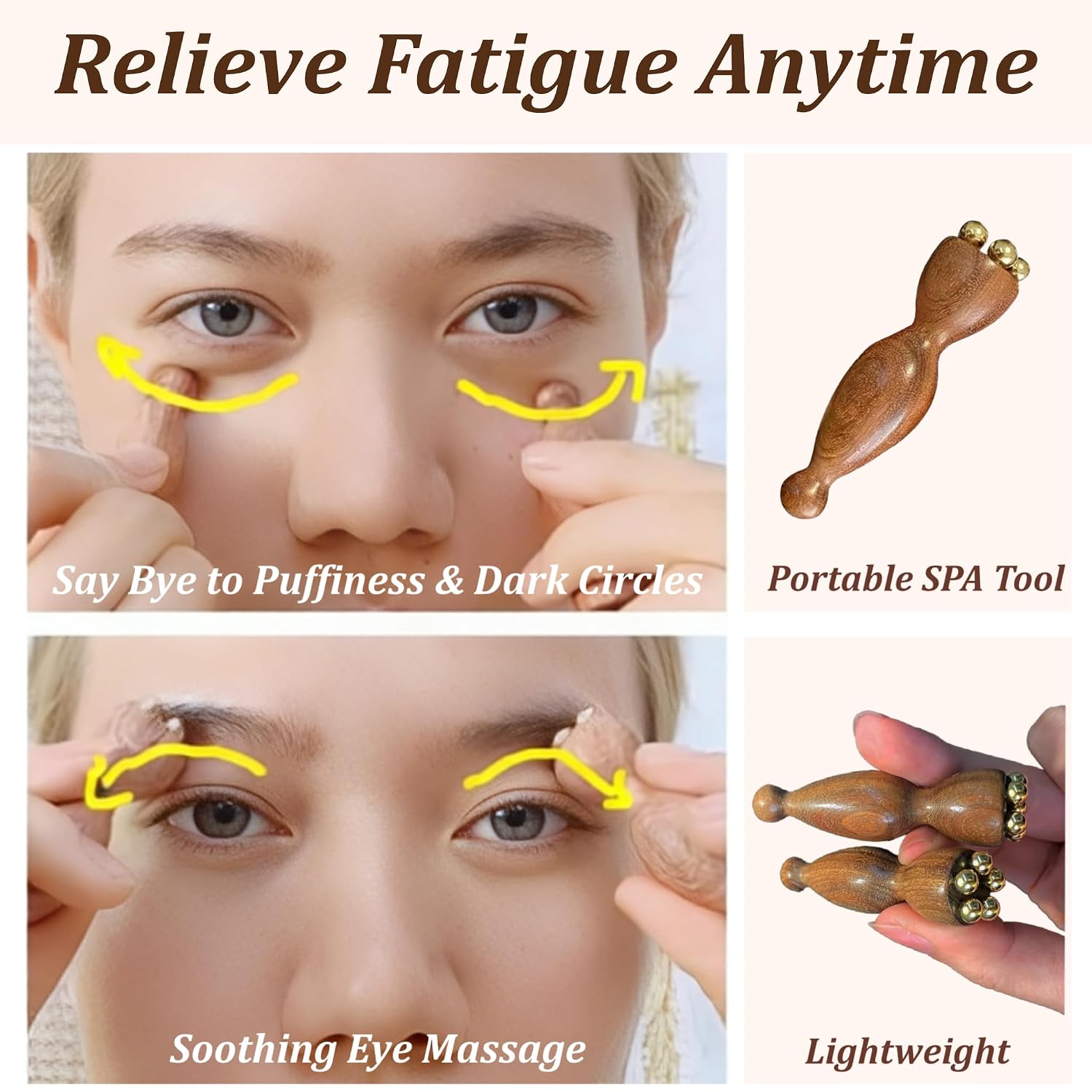 4Pcs Gold Sandalwood Facial Massage Tools, 4-In-1 Complete Gua Sha Set With Ergonomic Neck Curve Massager, Dual Head Brass Bead Face Roller For Wrinkle Lifting, Lymphatic Drainage At Home Facial Spa