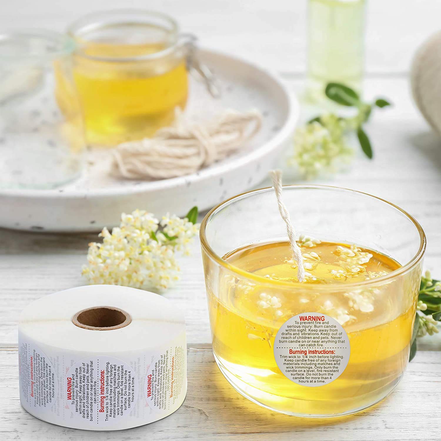 DELFINO Candle Warning Labels, Candle Jar Container Stickers Candle