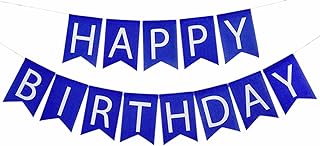 Prestrung Happy Birthday Banner - Blue Happy Birthday Sign - Burlap Durable Birthday Decorations & Supplies for Boy/Men