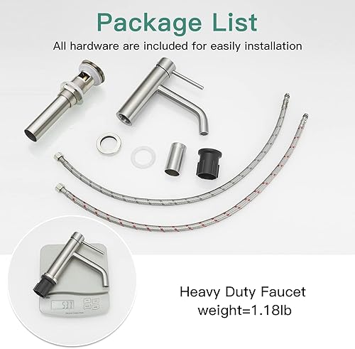 Miniatura 6 de Homevacious Grifo de baño de un solo orificio de níquel cepillado con montaje de drenaje desplegable y manguera de suministro de una sola manija de