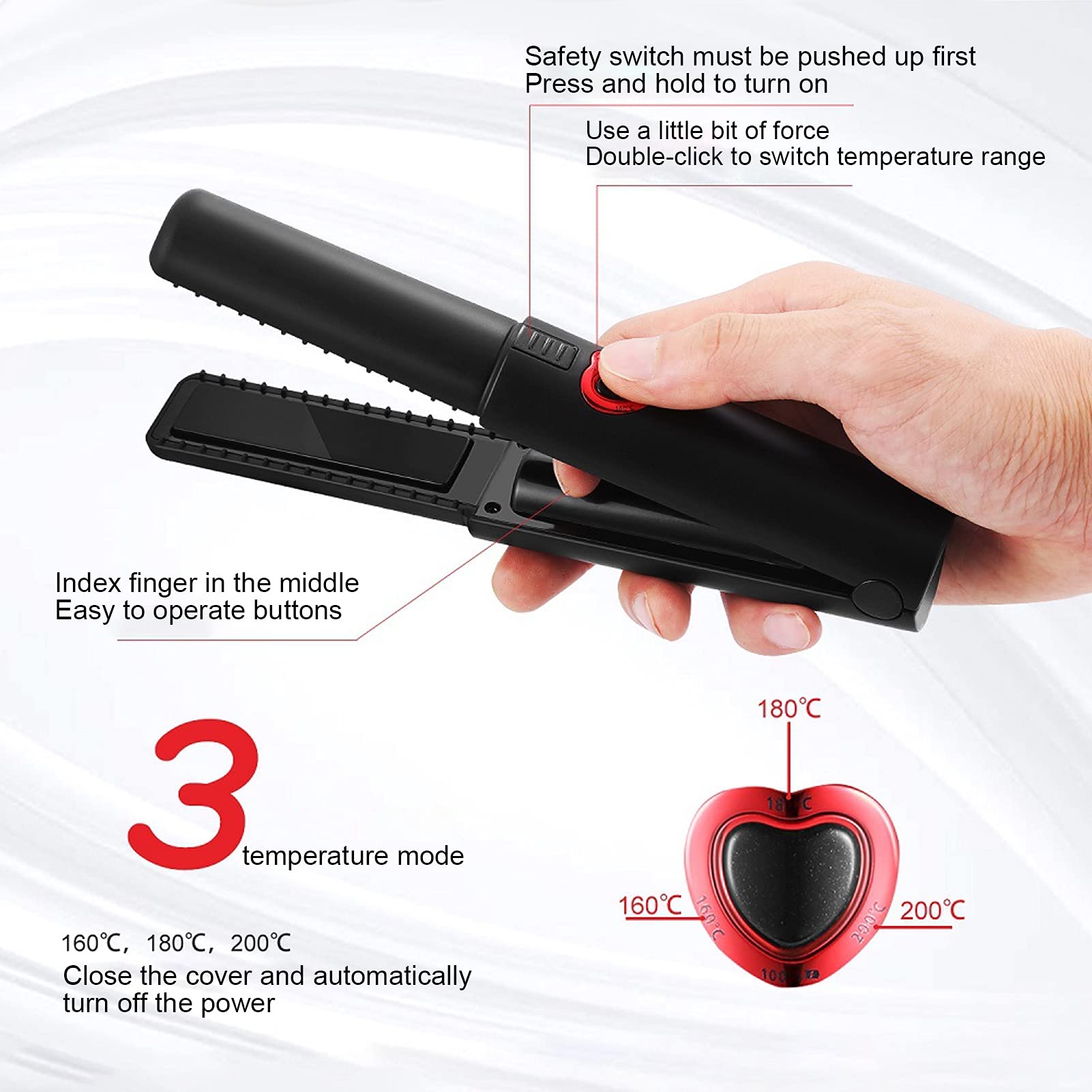 Sonew 2 in 1 Haarglätter, Kabelloser Mini Glätteisen Lockenwickler mit 3 Einstellbaren Temperaturen, Schnellaufheizung Hair Straightener Mini Glätteisen Kabellos(Schwarz)