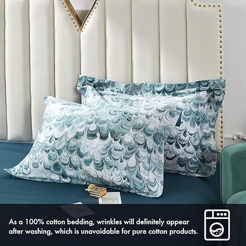 Miniatura 5 de MILDLY Juego de funda de edredón de tamaño Queen 100  algodón moderno juego de funda de edredón azul 3 piezas ultra suave con cierre de cremallera y