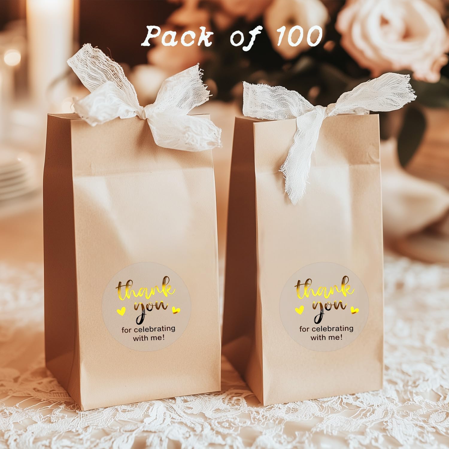 100 x YYDESN Thank You for Celebrating with Me Stickers – Gold Foil Clear Wedding Favor Labels – Elegant Invitation Seals and Thank You Tags – 1.6 Inch (Gold, With Me) - Image 3