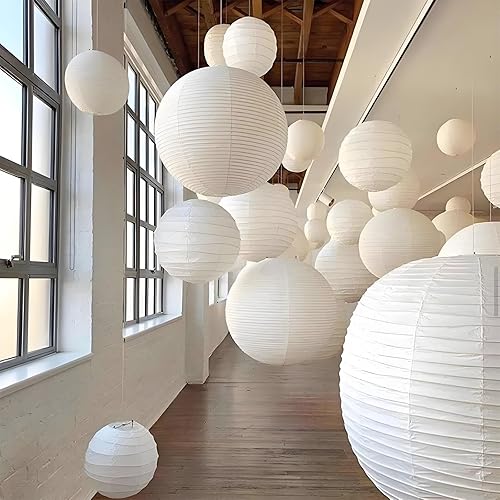 Miniatura 7 de Paquete de 2 lámparas colgantes enchufables, 15 pies, lámpara colgante de papel blanco de 12 pulgadas, lámpara colgante con interruptor de