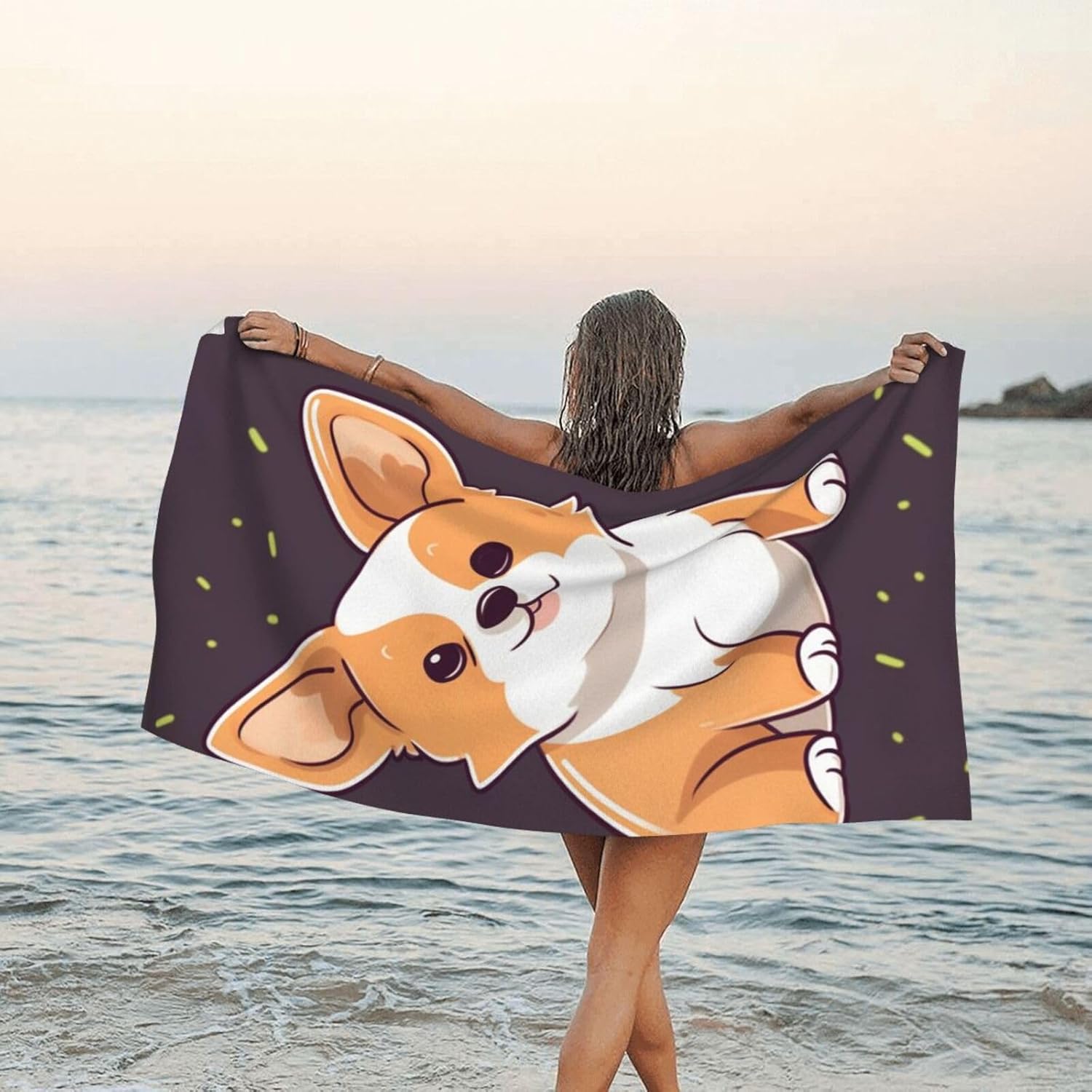 KHiry Microfiber Towel Beach Towels Cute Corgi Quick Dry Towel Soft Lightweight Travel Towels Absorbent Large Easy Pack Travel Things Beach Blanket for Gym Sports Swimming