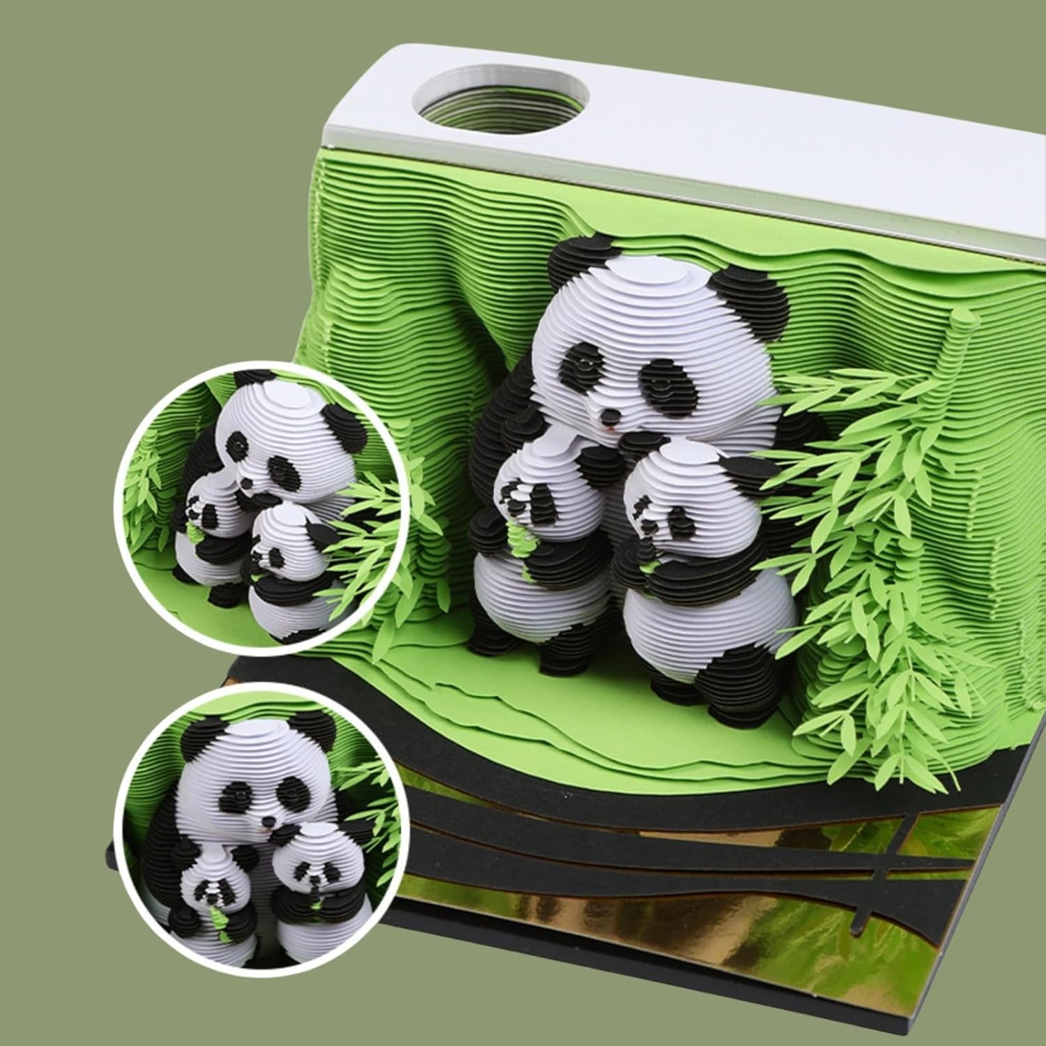 3D Calendar 2026, Panda Family Time Piece Calendar 2026, Daily Tear-Off Memo Pad with LED Glow, Panda Family Paper Carving Desktop Decoration, Unique Holiday & New Year Paper Craft Gift
