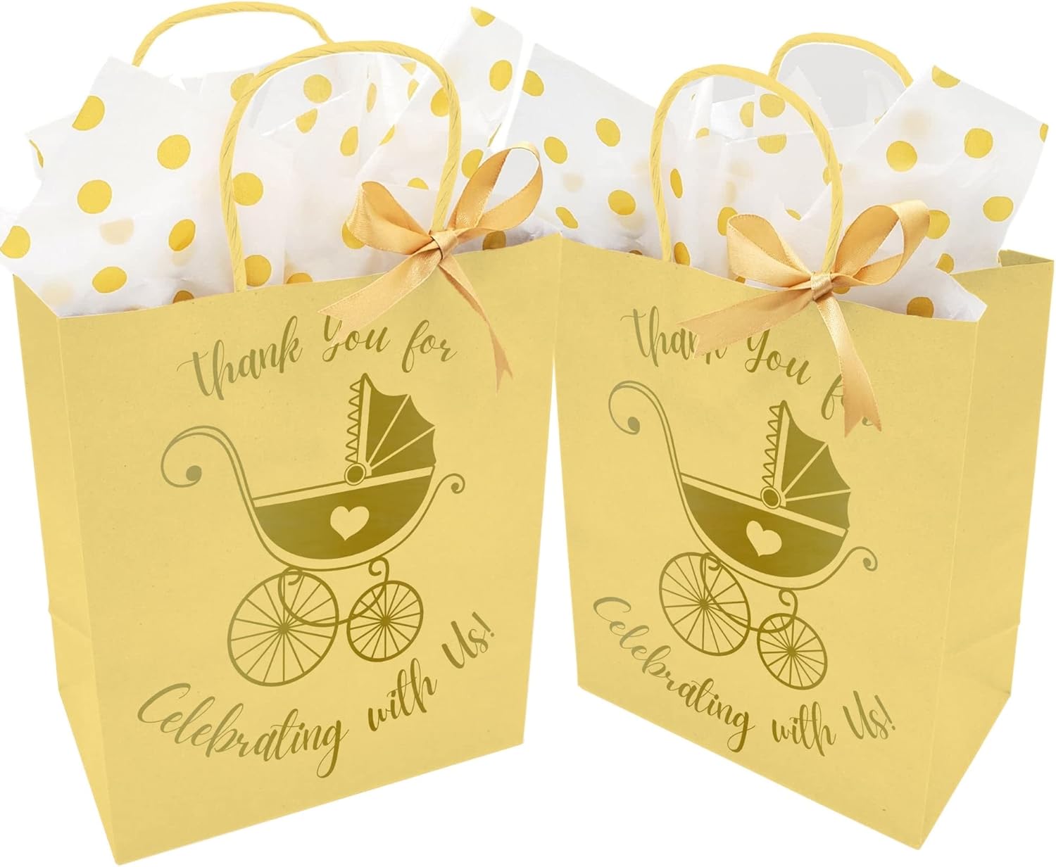 Buy 25 Pack Baby Shower Gifts Bag with Tissue Paper and Ribbons Gold