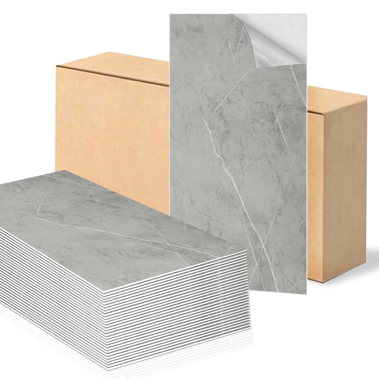 Swehooirt Grey Marble Tile Stickers 60x30cm 30Pcs Thicken Stick on Self Adhesive Wall Tiles,Peel and Stick Waterproof Vinyl Marble Wall Tiles for Bathroom Kitchen Splashback Living Room Bedroom