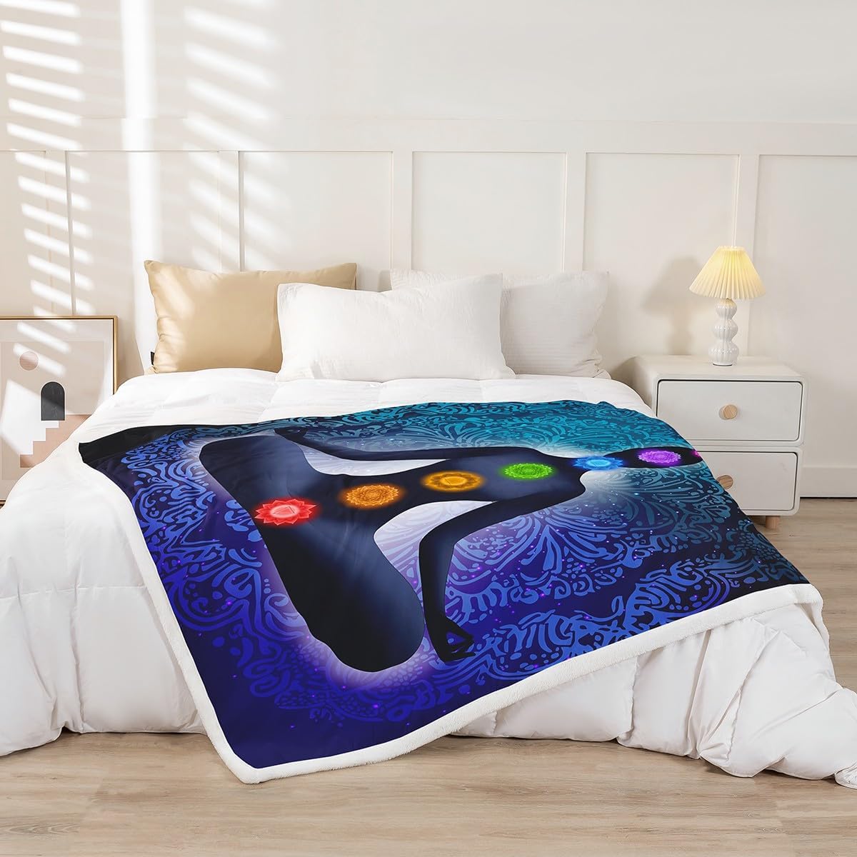 Feelyou Yoga Fleece Blankets Zen Spiritual Throw Blanket for Couch Bed Sofa Boho Mandala Plush Sherpa Bohemian Mandala Style Throw 50"x60"