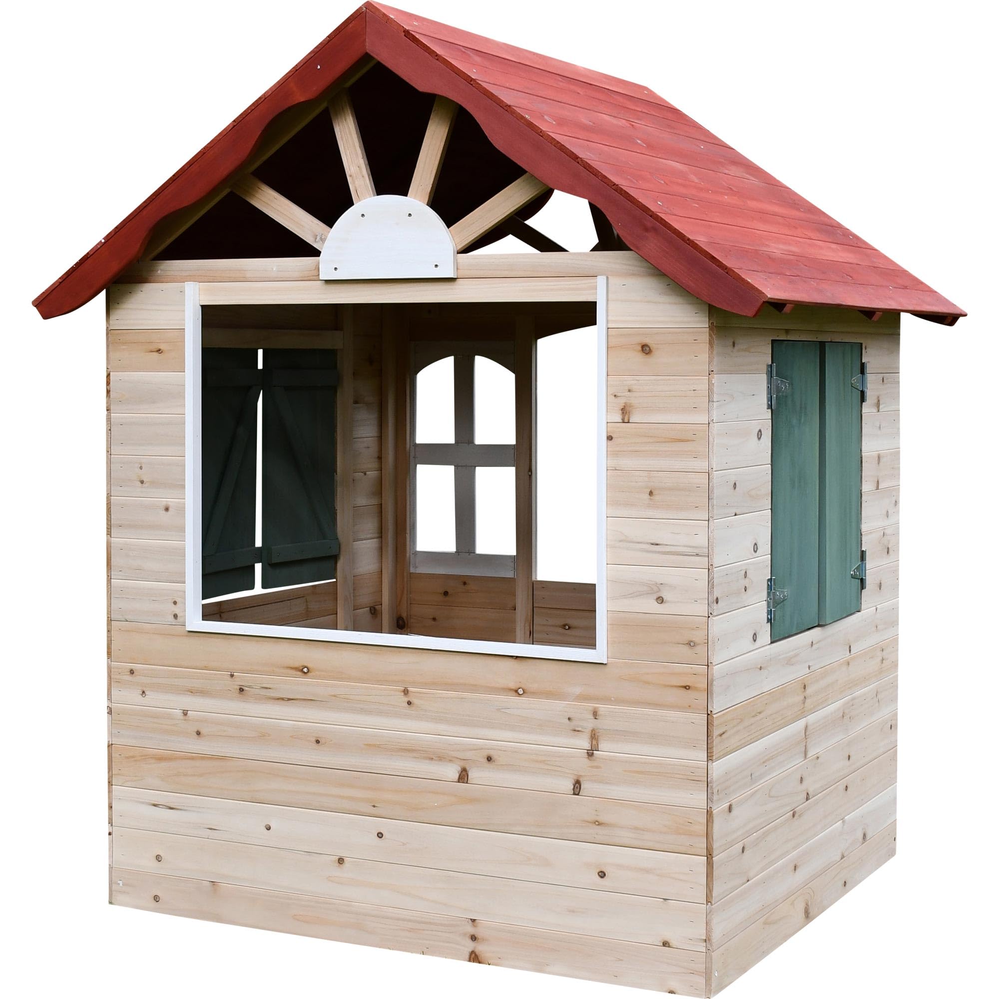 dobar® Kinder-Spielhaus aus Holz mit Fenster und Türen - Spielhaus Outdoor Bausatz mit einfachem Aufbau - Kinderhaus für Garten - Rot - 115 x 102 x 125 cm