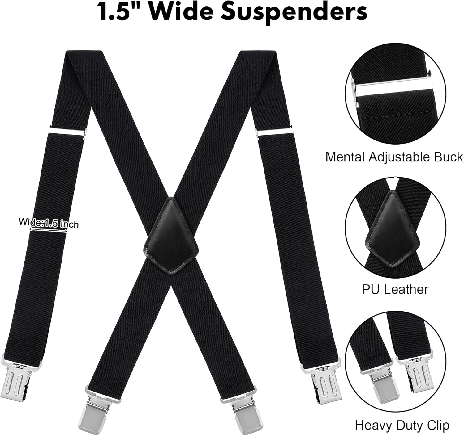 Fasker Mens Suspenders X-Back Wide Adjustable Solid Straight Heavy Duty Clip Suspenders for Men Women - Image 4