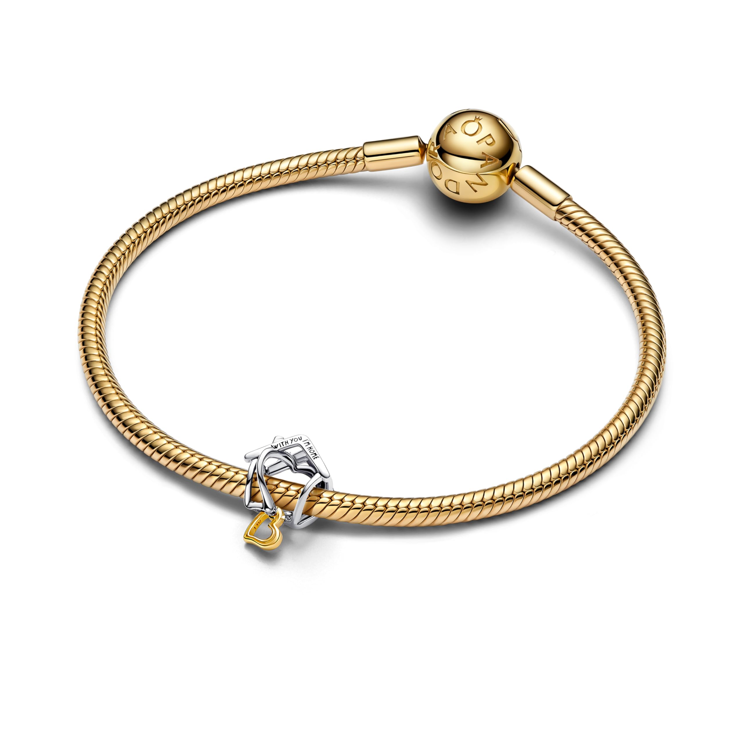 PANDORA Moments Casa y Corazón, charm de plata de ley con aleación metálica bañada en oro de 14K, compatible con Moments, 764145C00
