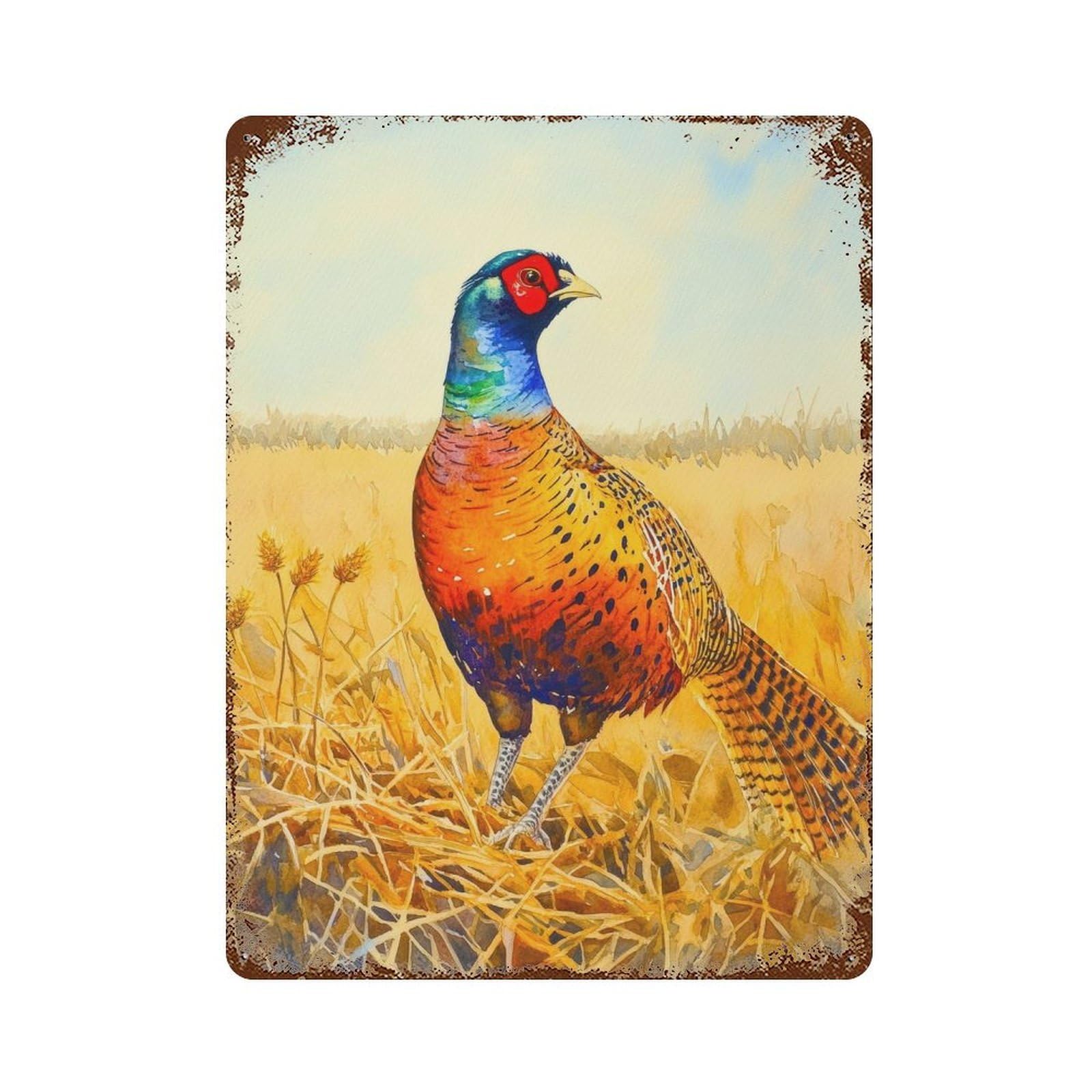 xiaoxiaoshen Pheasant Watercolor Game Bird Rustic Country Decor Wildlife Painting Wall Decor Art Metal Tin Poster Modern Home Decor Art Home Bar Shop Decorations Vintage Sign 40x30cm