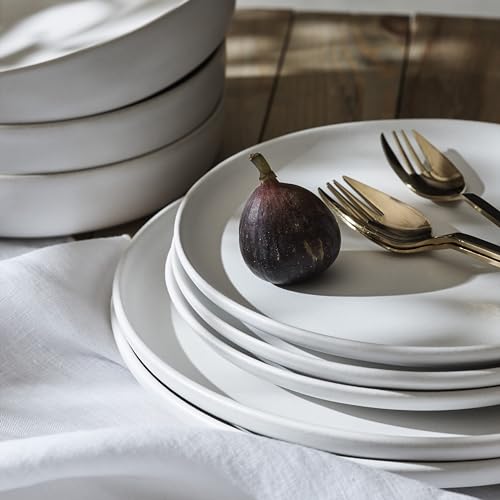 Image of Porto by Stone Lain Macchio 12-Piece Premium Kitchen & Dining Dinnerware Set Stoneware, White Matte, Crafted in Portugal, Dishwasher and Microwave Safe Scratch-Resistant Dish Set for 4
