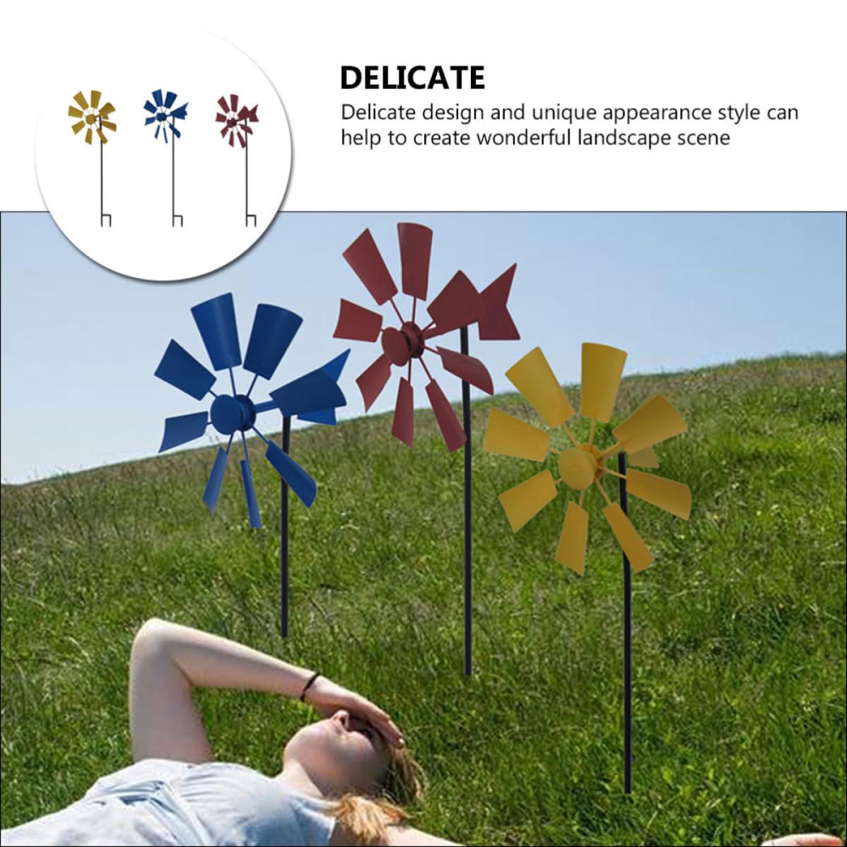 FRCOLOR Molino de Viento Giratorio de Hierro 3 Piezas para Jardín Exterior | Uso en Hogar y Parque, Diseño Delicado y Apariencia Única, Fácil de Usar y Seguro