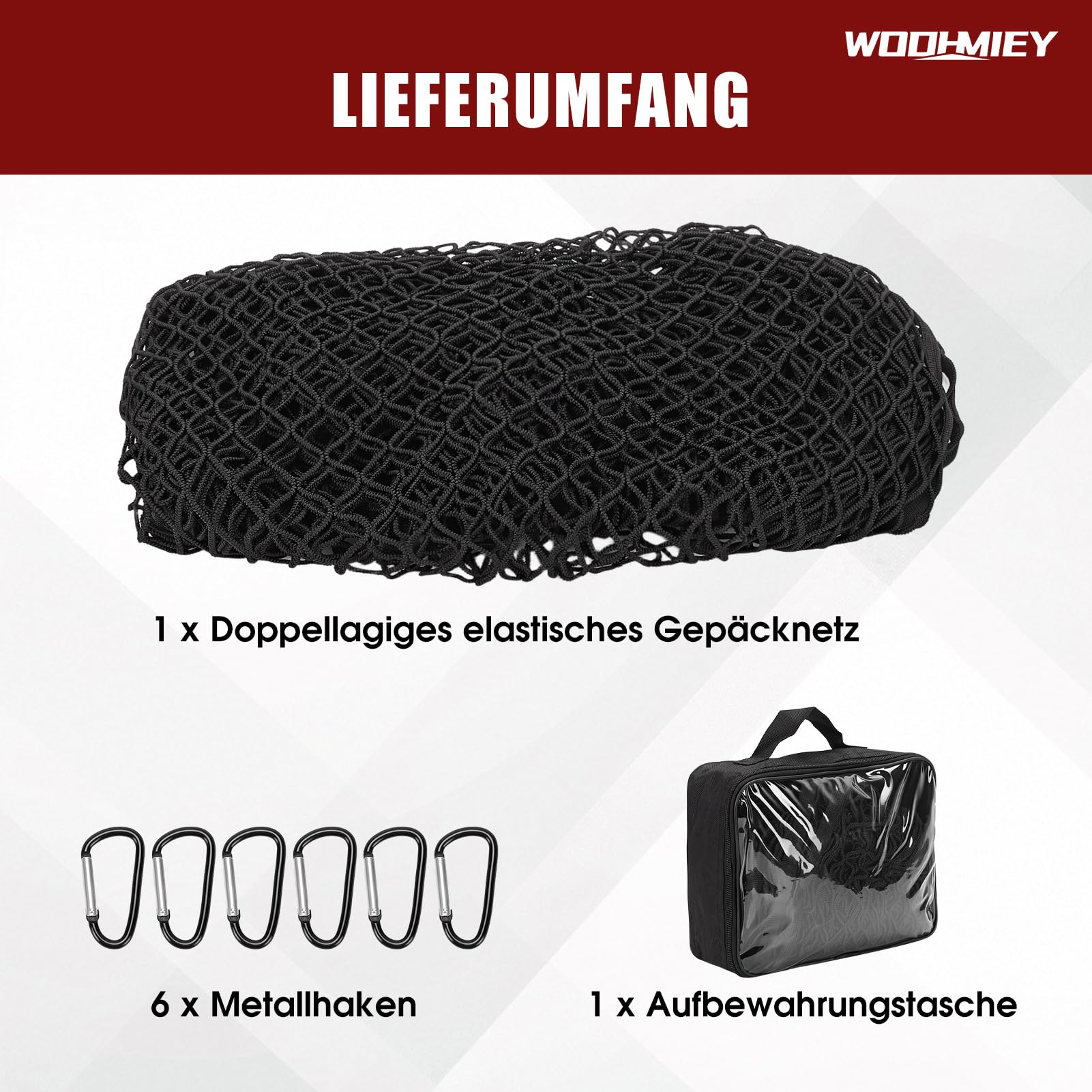 Ladungssicherungsnetz Hochelastisches Gepäcknetz LKW Pritschen Netz Doppel Lage Anti Rutsch Cargo Netz für Pickup SUV Van Offroad Transport ohne Verzurren 120x120 bis 210x210 cm 6 Metallhaken