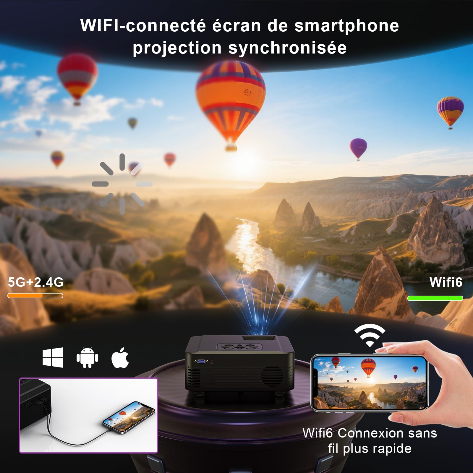 MikaMax Picco Projector - Mini Projector - Verbind Met Je Telefoon Ingebouwde Speaker Mini Beamer Home Cinema Projector 11 X 11 X 45 Cm