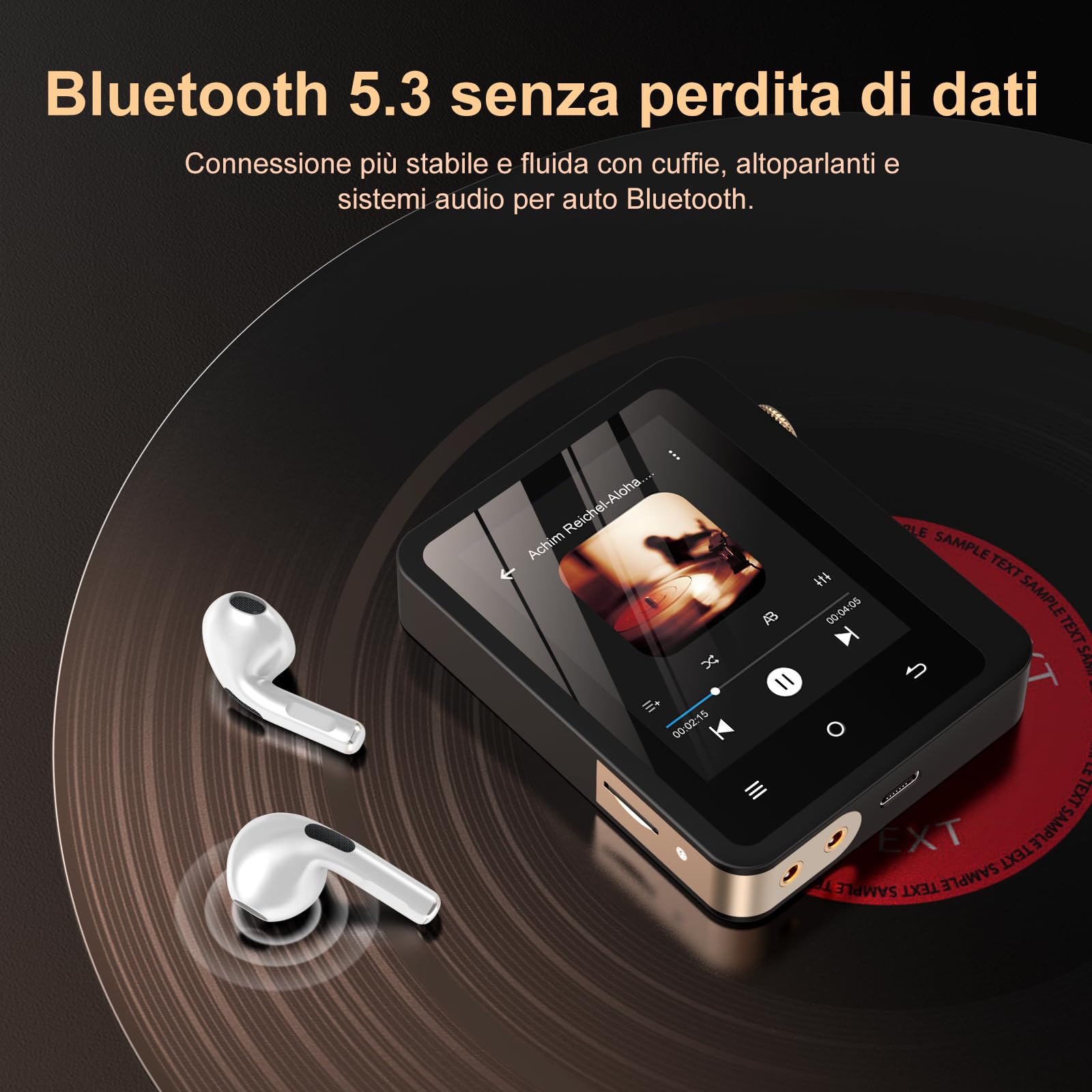 Lettore MP3 Fanvace HiFi con Bluetooth 5.3, lettore musicale digitale ad alta risoluzione DSD senza perdita di dati, lettore audio portatile da 64 GB con touchscreen da 2,8" e batteria da 2000 mAh