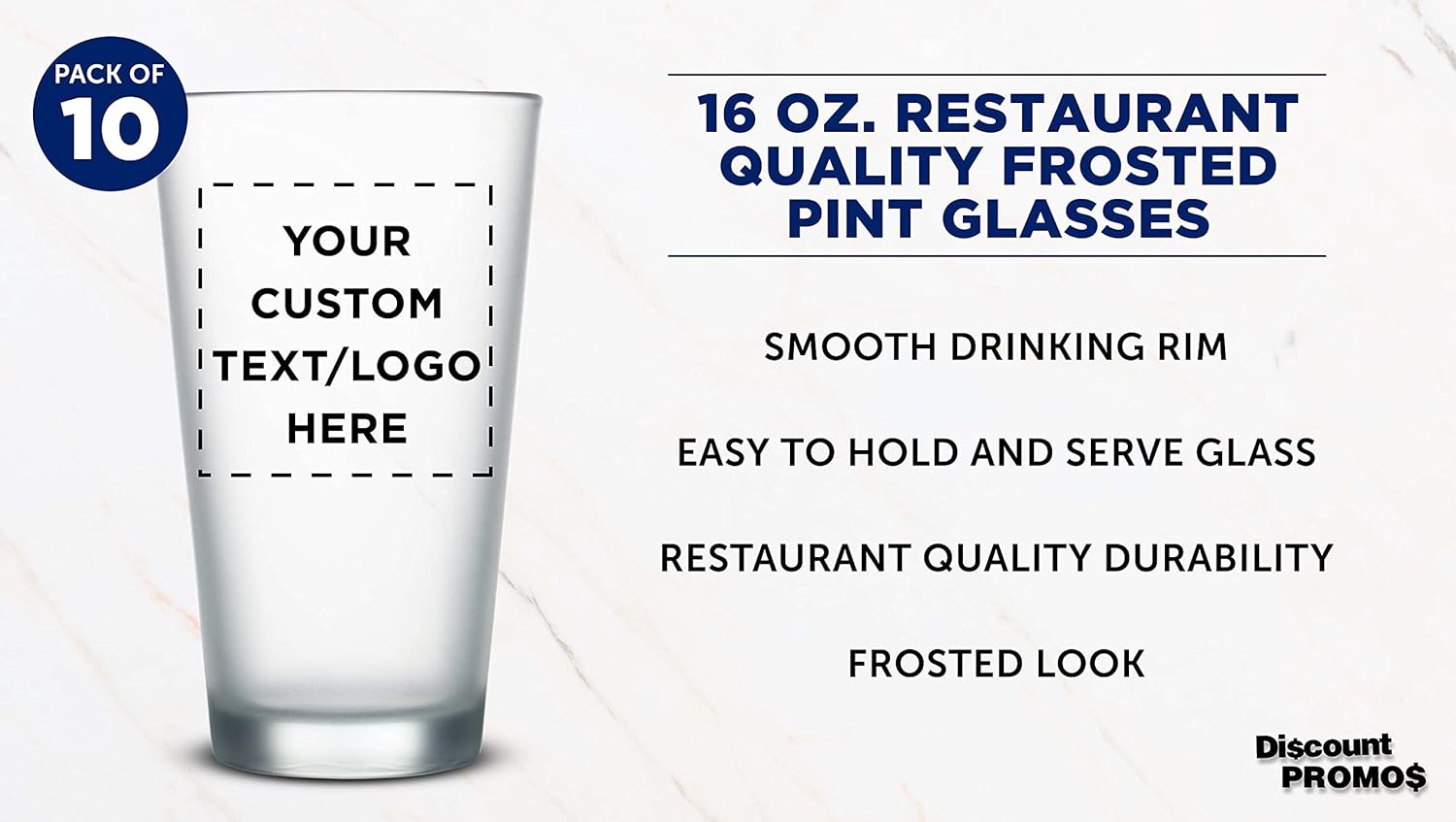 DISCOUNT PROMOS 10 Frosted Pint Glasses Set, 16 oz. - Customizable Text, Logo - Barware, Mixing Glass, Durable - Frosted - Image 3