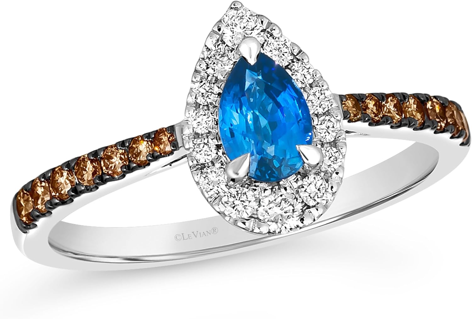 Le Vian 3/8 Carat White and Chocolate Diamond Red Ruby or Blue Sapphire | Elegant 14k Yellow or Rose Gold Pear Shaped Wedding Ring for Her (White/Brown, 0.37 cttw) Promise Anniversary Band Size 6 to 8