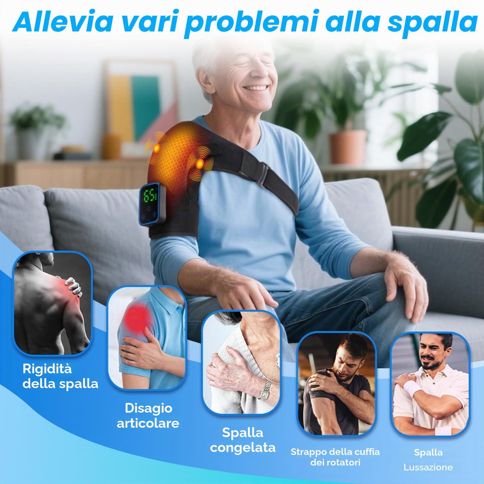 Cuscinetto Termico Senza Fili Per Massaggio Alla Spalla, Massaggiatore Collo e Spalla, 3 Livelli di Vibrazione, 7 Temperature, Display Touch, Adatto a Spalla Sinistra/Destra Uomo e Donn, Nero