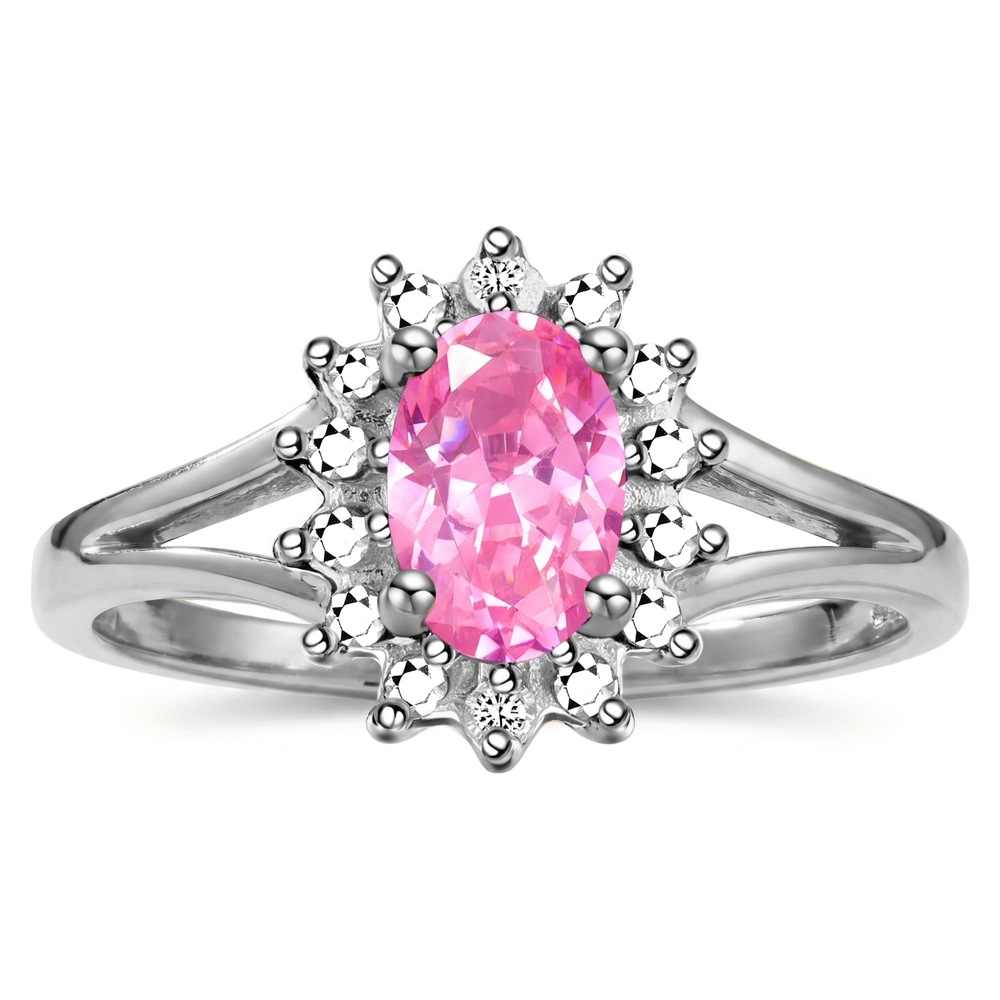 Rylos Halo Ring: Diamond Birthstone with 6X4MM Oval Gemstone - Women's Jewelry in Sterling Silver - Stunning Diamond Ring Sizes 5-10