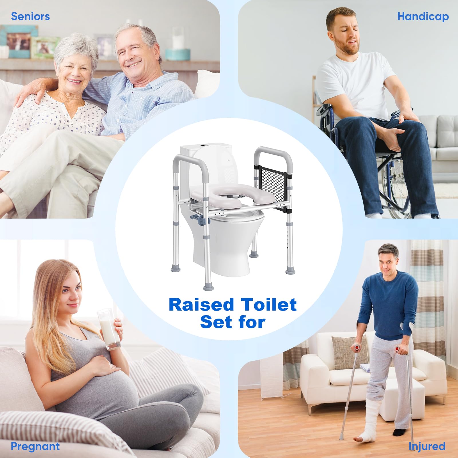 Rialzo wc per anziani, Sedile WC Rialzato con Manici Sedile WC Rialzato Universale in Altezza per Anziani, Disabili, Incinte, Ausilio da Bagno