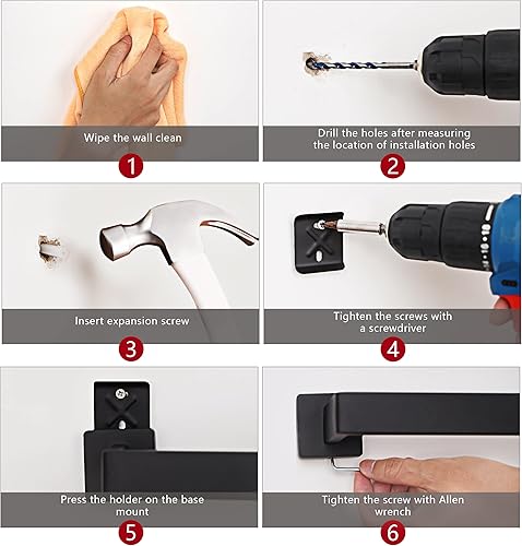 Miniatura 8 de BCL 7 piezas de accesorios de baño negro mate con barra de toalla negra de 24 pulgadas, incluye soporte para cepillo de dientes, dispensador de