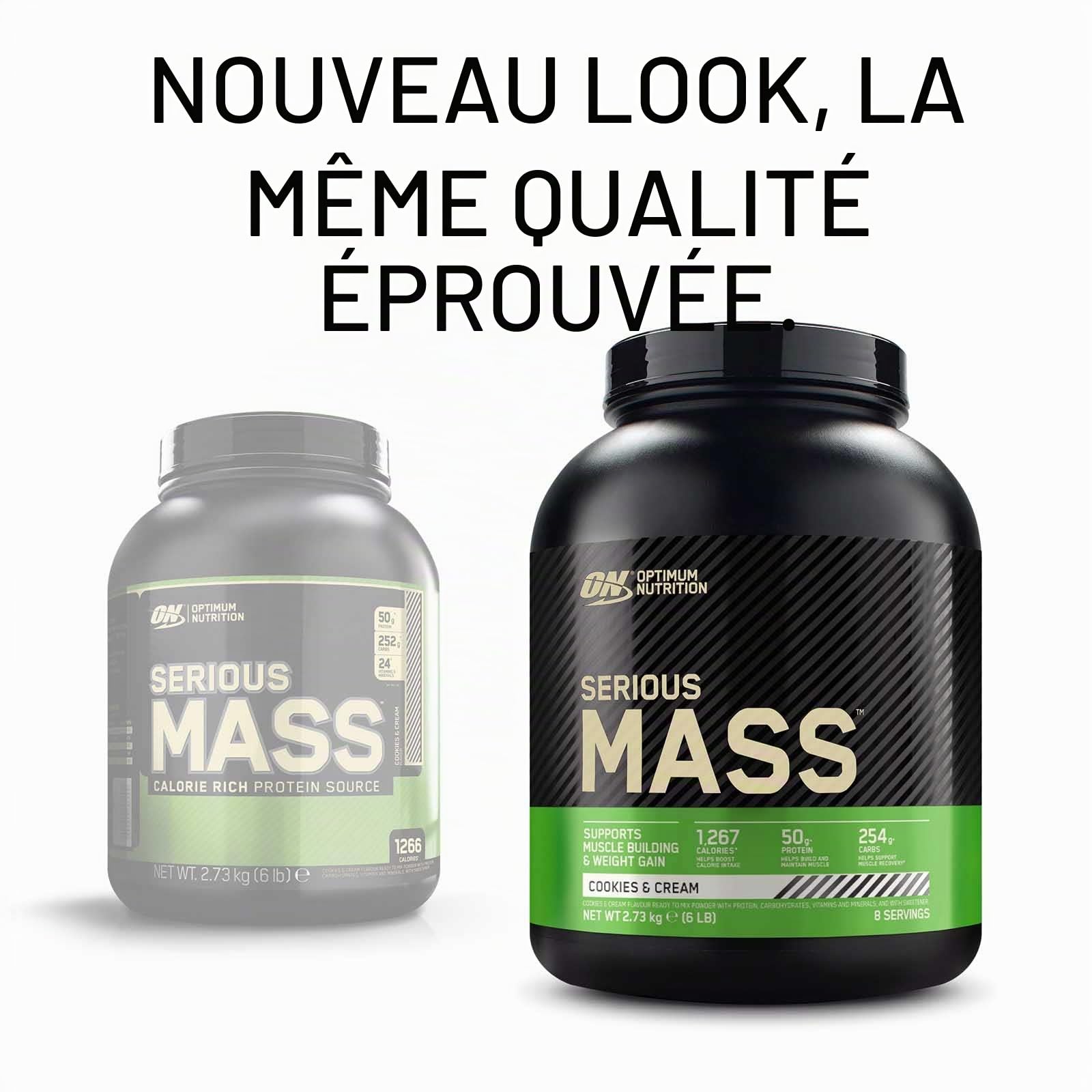 Optimum Nutrition Serious Mass Whey Protein Powder pour la masse musculaire avec Creatine Glutamine et Vitamines Biscuits et Crème 2.73kg 8 Portions + Shaker