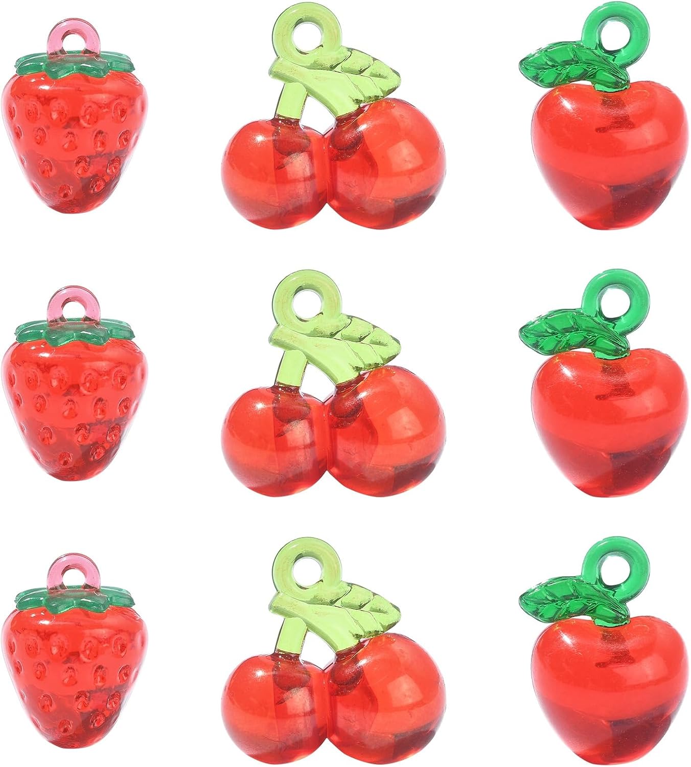 DanLingJewelry 30Pcs 3 Styles Acrylic 3D Red Fruit Charms Transparent Cherry Strawberry Apple Beads Charms for Jewelry Making Accessories