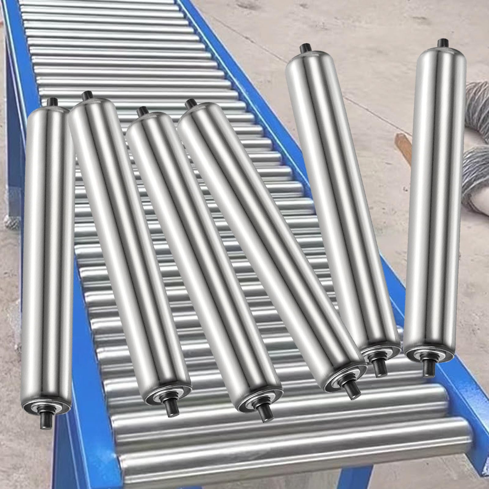 Set di rulli trasportatori robusti da 25 mm, in acciaio zincato, confezione da 6 rulli di alimentazione per recinzioni di gatti e cani (D 25 mm, L 200 mm)