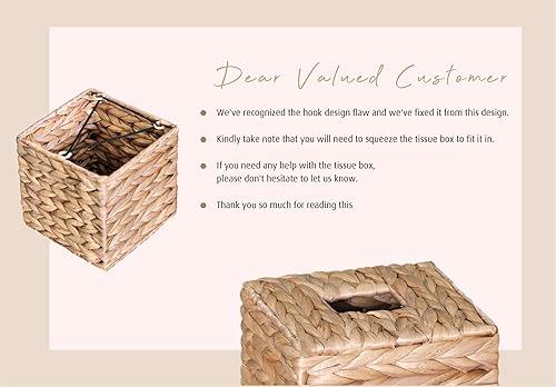 Miniatura 3 de Funda cuadrada para caja de pañuelos de hierba marina, rústica decorativa de mimbre para caja de pañuelos de jacinto de agua, cubierta cuadrada para