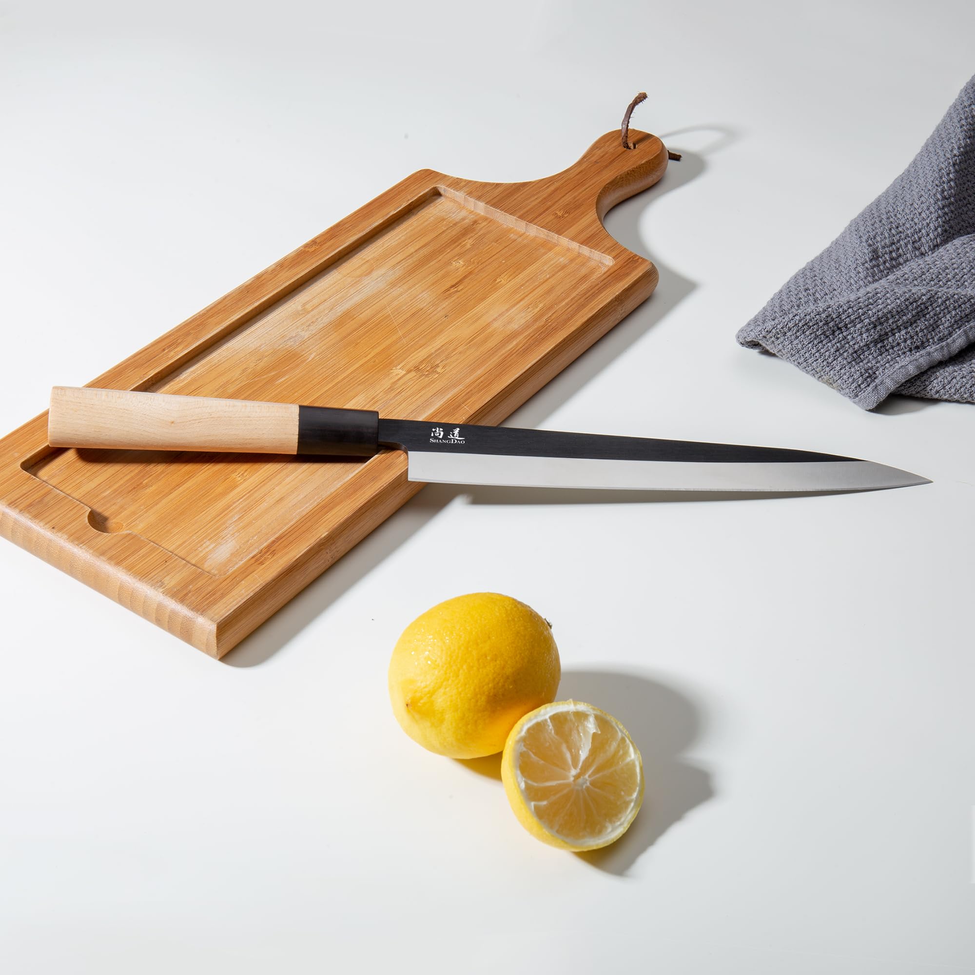 SHANGDAO Coltello Sashimi-Sushi, 25 cm, coltello da carne e coltello Yanagiba, filetto e taglio di pesce, acciaio tedesco e manico in legno tradizionale, confezione regalo