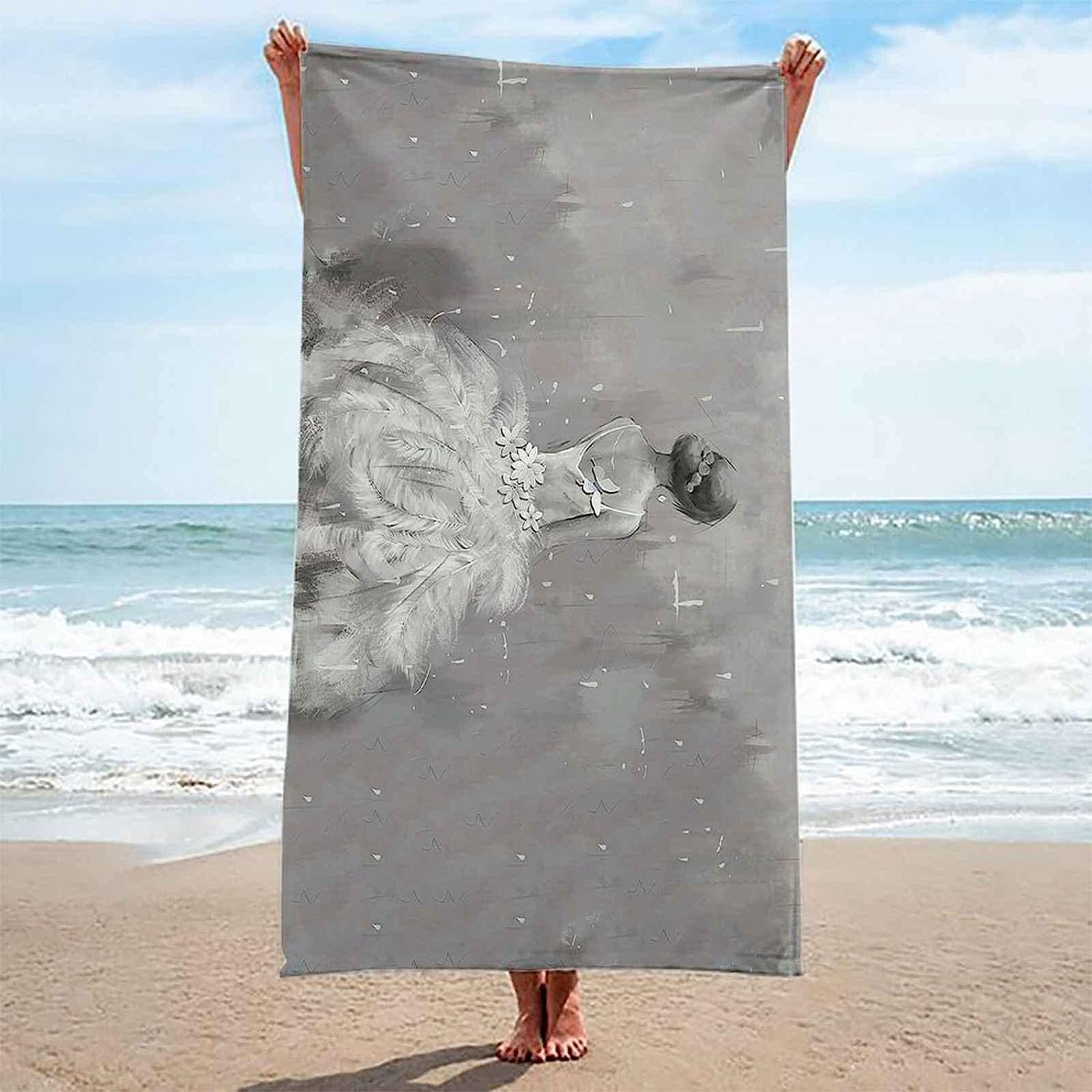 Telo Mare Microfibra Grande Abito Da Sposa Femminile Vista Posteriore 200 X 200 Cm, 3D Telo Mare Leggero Antisabbia Per Donna Uomo, Asciugamano Microfibra Asciugatura Rapida Per Bagno, Spia -2G1X+E5V