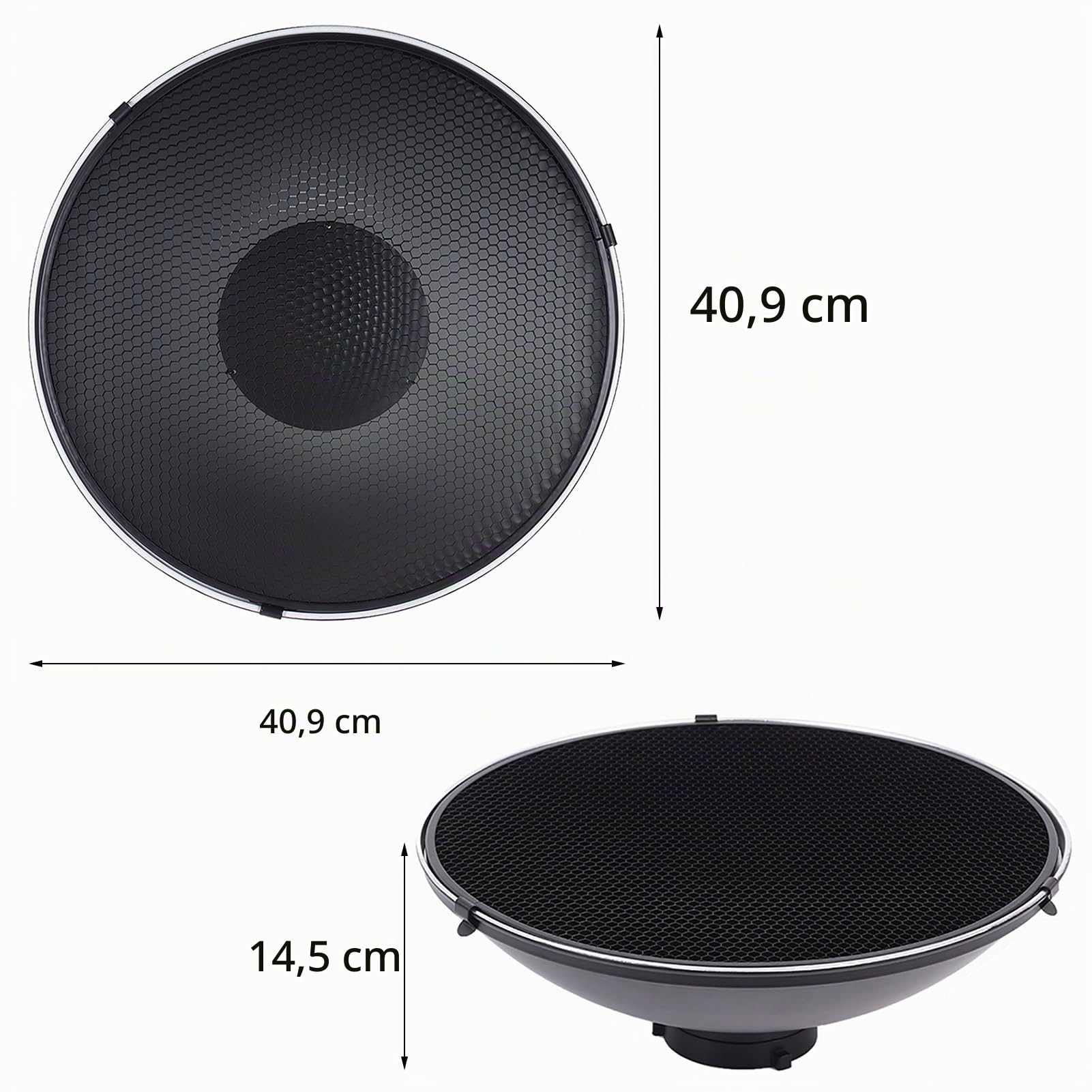 Andoer Bowens Mount Beauty Dish Difusor Reflector + Rejilla de Panal + Interior de Tela Suave Blanca para Estudio fotográfico Bowens Strobe Light Speedlite
