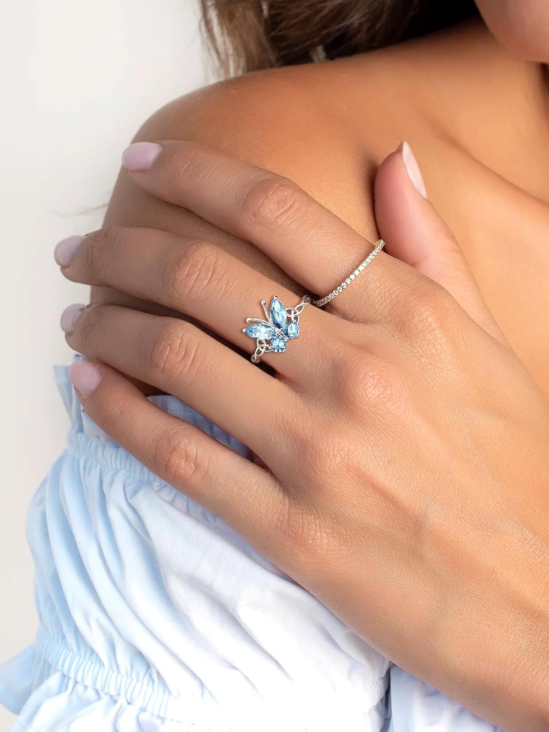 925 Sterling Silver Butterfly Ring,Adjustable Silver Birthstone Rings for Women,Dainty Butterfly Stackable Rings Gifts for Her