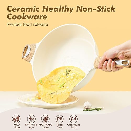Miniatura 2 de SENSARTE Sartén antiadherente de cerámica con tapa, sartén profunda grande de 13.3 pulgadas, sartén de 6 cuartos de galón, sartén de inducción,