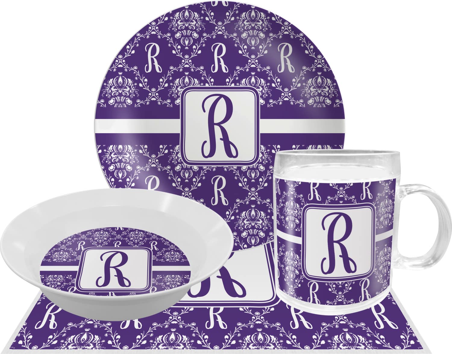 Personalized Initial Damask Melamine Bowl - 12 oz
